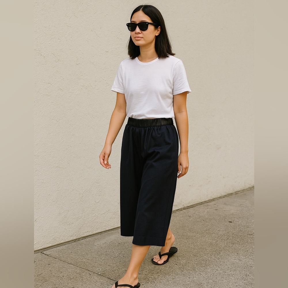 Sandro Paris Navy Culottes with Black Waistband